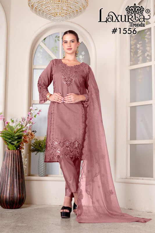 1556 Dusty Pink Laxuria Trendz Ruby Slub Pakistani Readymade Suits