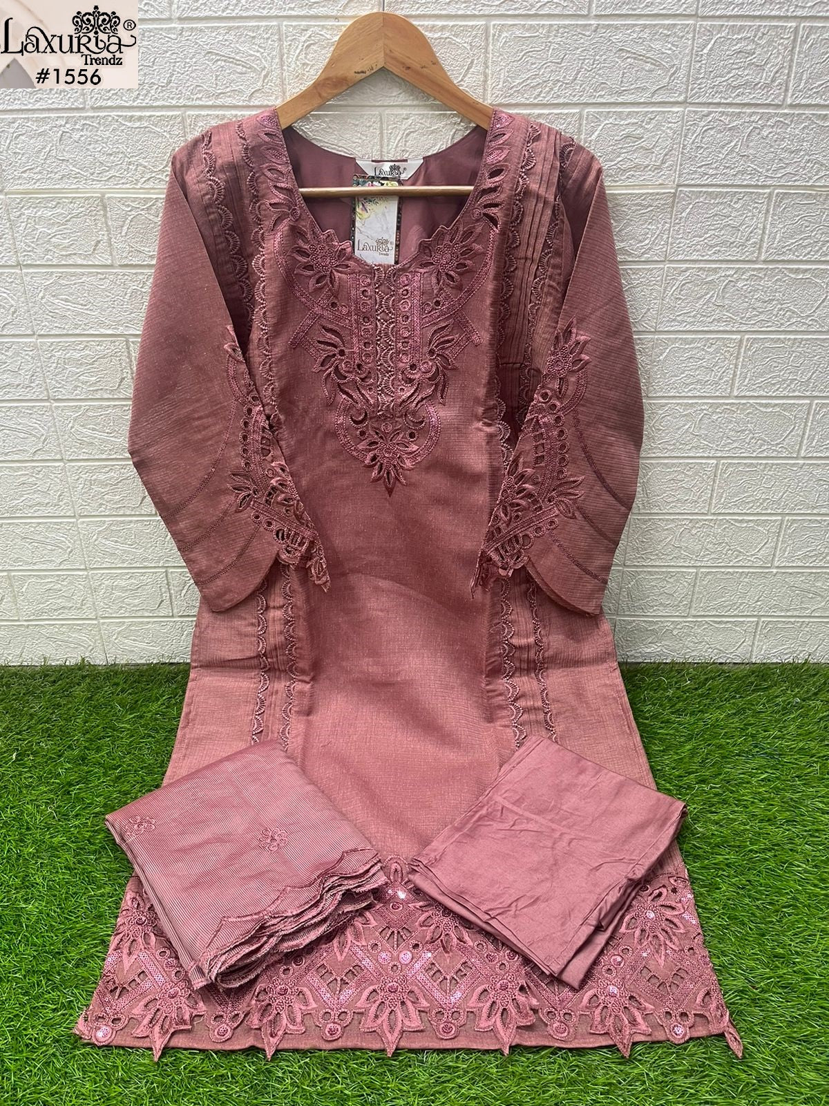1556 Dusty Pink Laxuria Trendz Ruby Slub Pakistani Readymade Suits