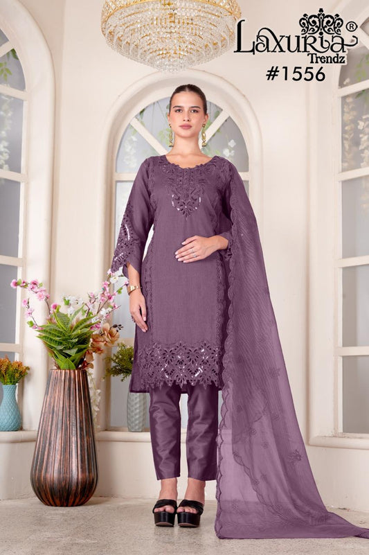 1556 Lavendar Laxuria Trendz Ruby Slub Pakistani Readymade Suits
