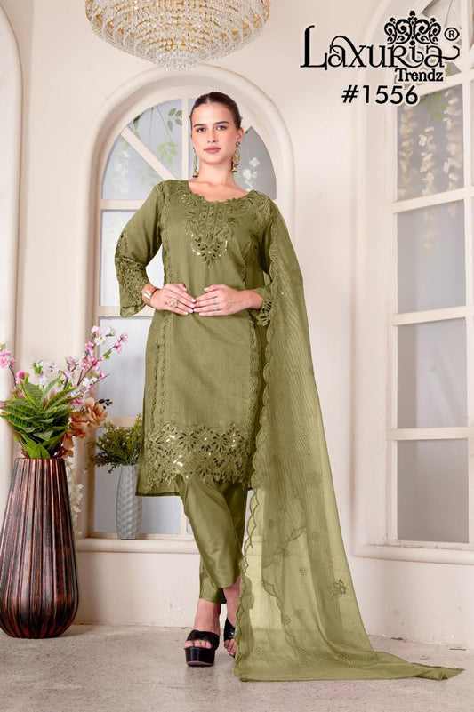 1556 Mehndi Laxuria Trendz Ruby Slub Pakistani Readymade Suits
