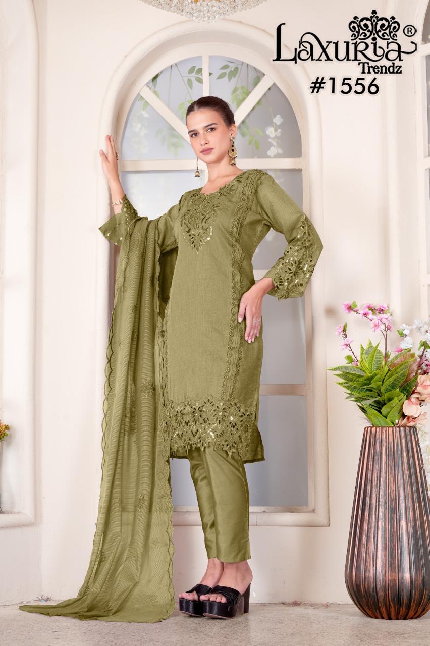 1556 Mehndi Laxuria Trendz Ruby Slub Pakistani Readymade Suits