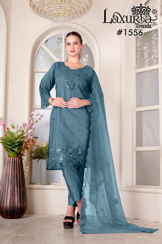1556 Teal Laxuria Trendz Ruby Slub Pakistani Readymade Suits