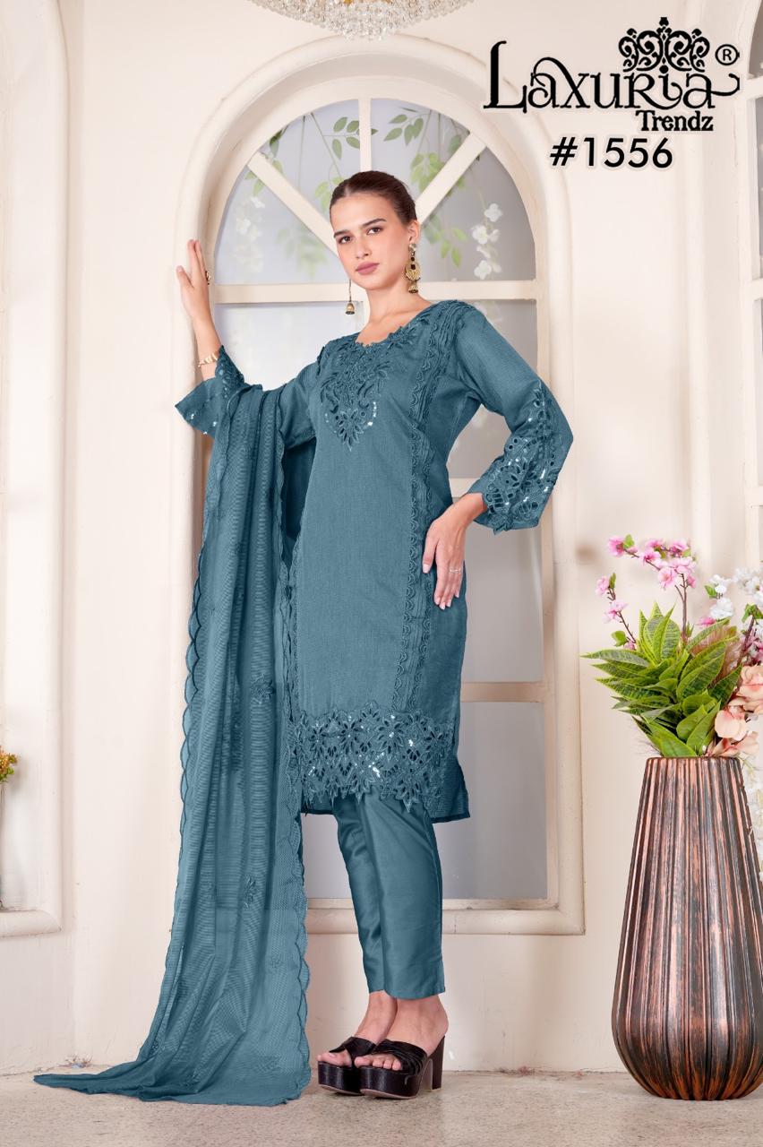 1556 Teal Laxuria Trendz Ruby Slub Pakistani Readymade Suits