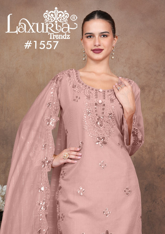 1557 Peach Laxuria Trendz Kota Linning Pakistani Readymade Suits