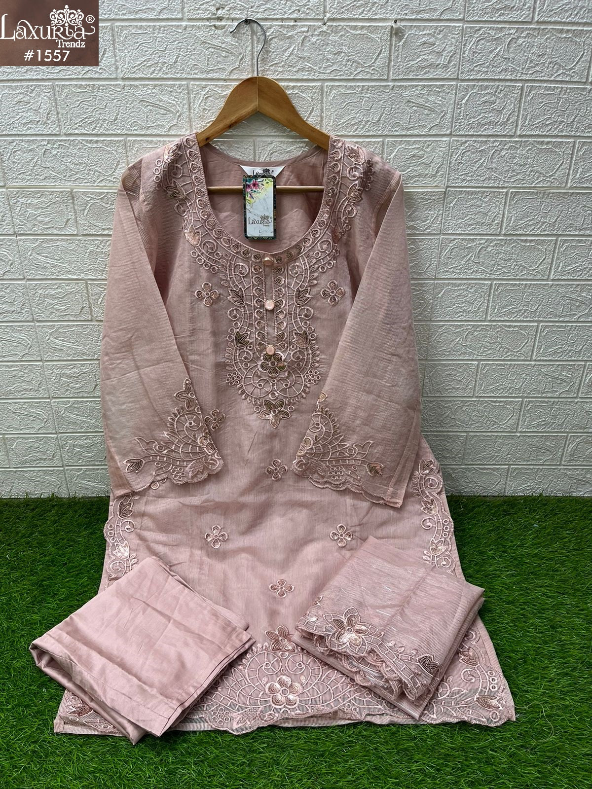 1557 Peach Laxuria Trendz Kota Linning Pakistani Readymade Suits