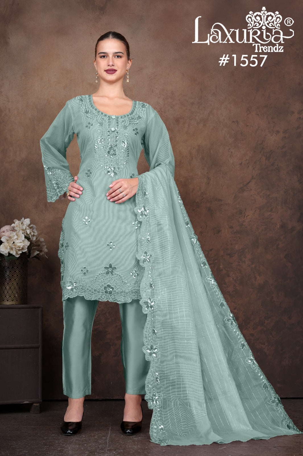 1557 Sky Laxuria Trendz Kota Linning Pakistani Readymade Suits
