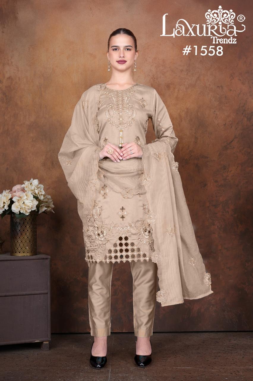 1558 Beige Laxuria Trendz Vichitra Simmer Pakistani Readymade Suits