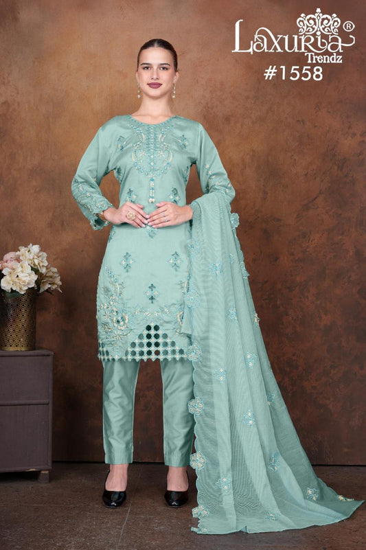 1558 Blue Laxuria Trendz Vichitra Simmer Pakistani Readymade Suits