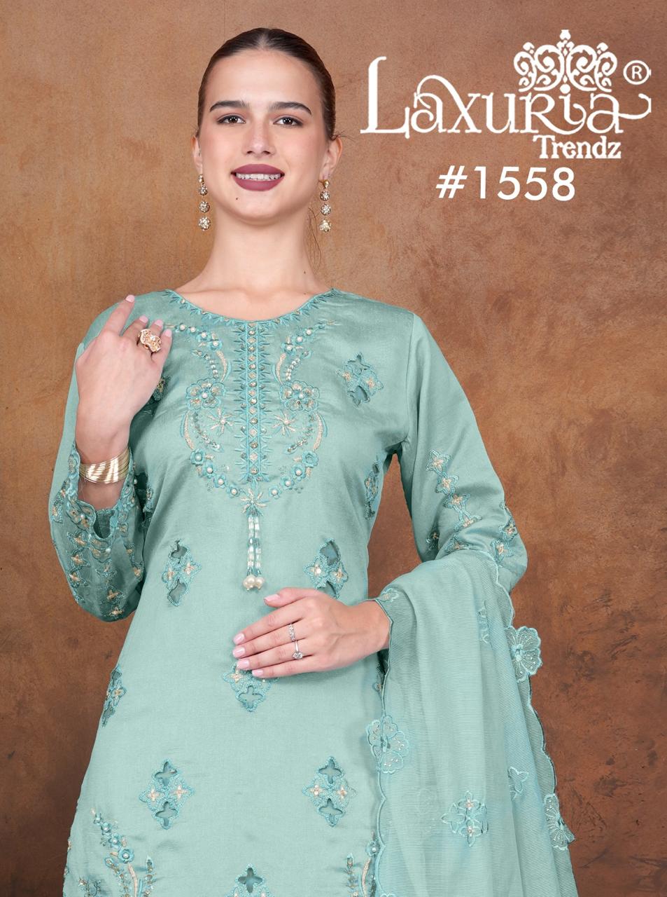 1558 Blue Laxuria Trendz Vichitra Simmer Pakistani Readymade Suits
