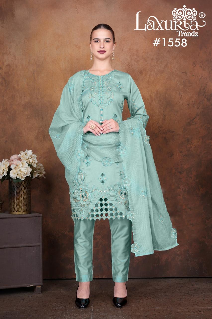 1558 Blue Laxuria Trendz Vichitra Simmer Pakistani Readymade Suits
