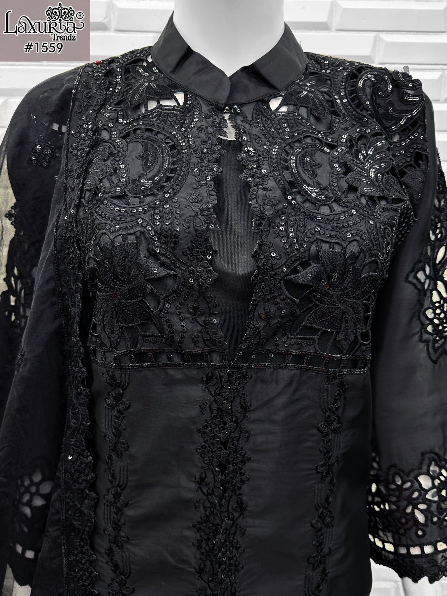 1559 Black Laxuria Trendz Organza Silk Pakistani Readymade Suits