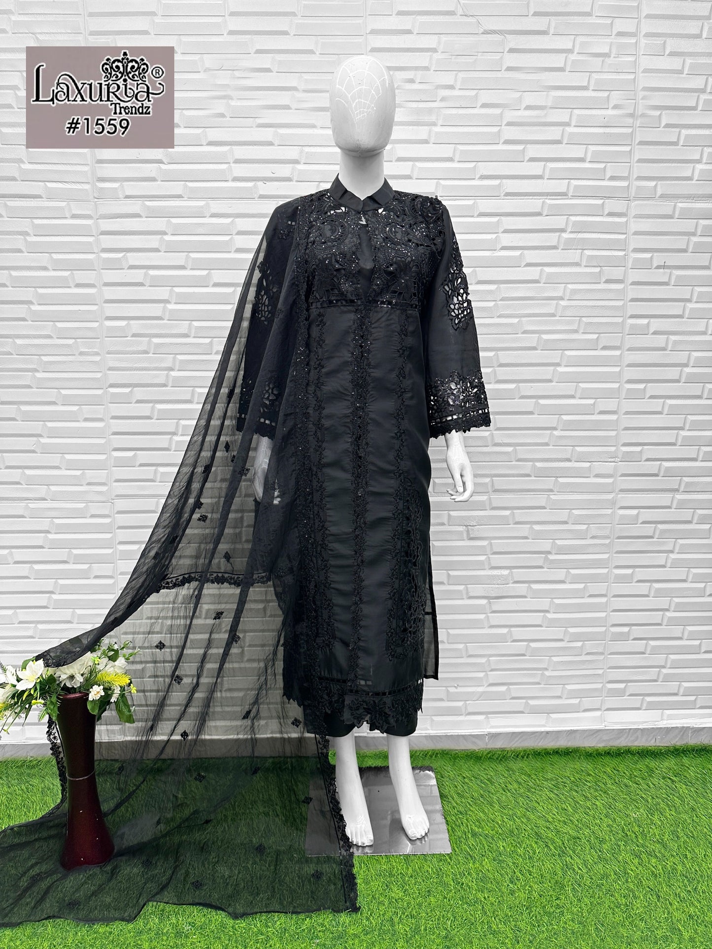 1559 Black Laxuria Trendz Organza Silk Pakistani Readymade Suits