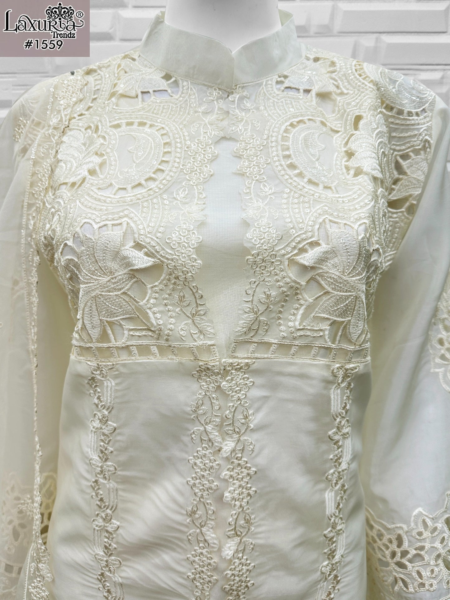 1559 White Laxuria Trendz Organza Silk Pakistani Readymade Suits