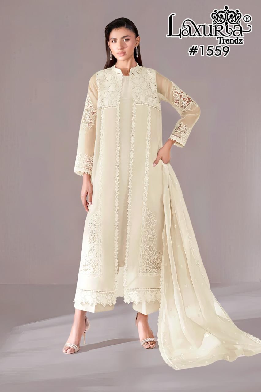 1559 White Laxuria Trendz Organza Silk Pakistani Readymade Suits
