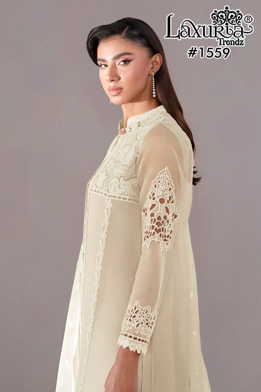 1559 White Laxuria Trendz Organza Silk Pakistani Readymade Suits