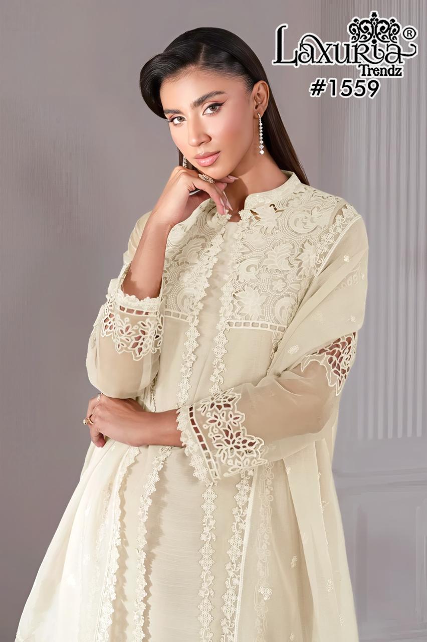 1559 White Laxuria Trendz Organza Silk Pakistani Readymade Suits