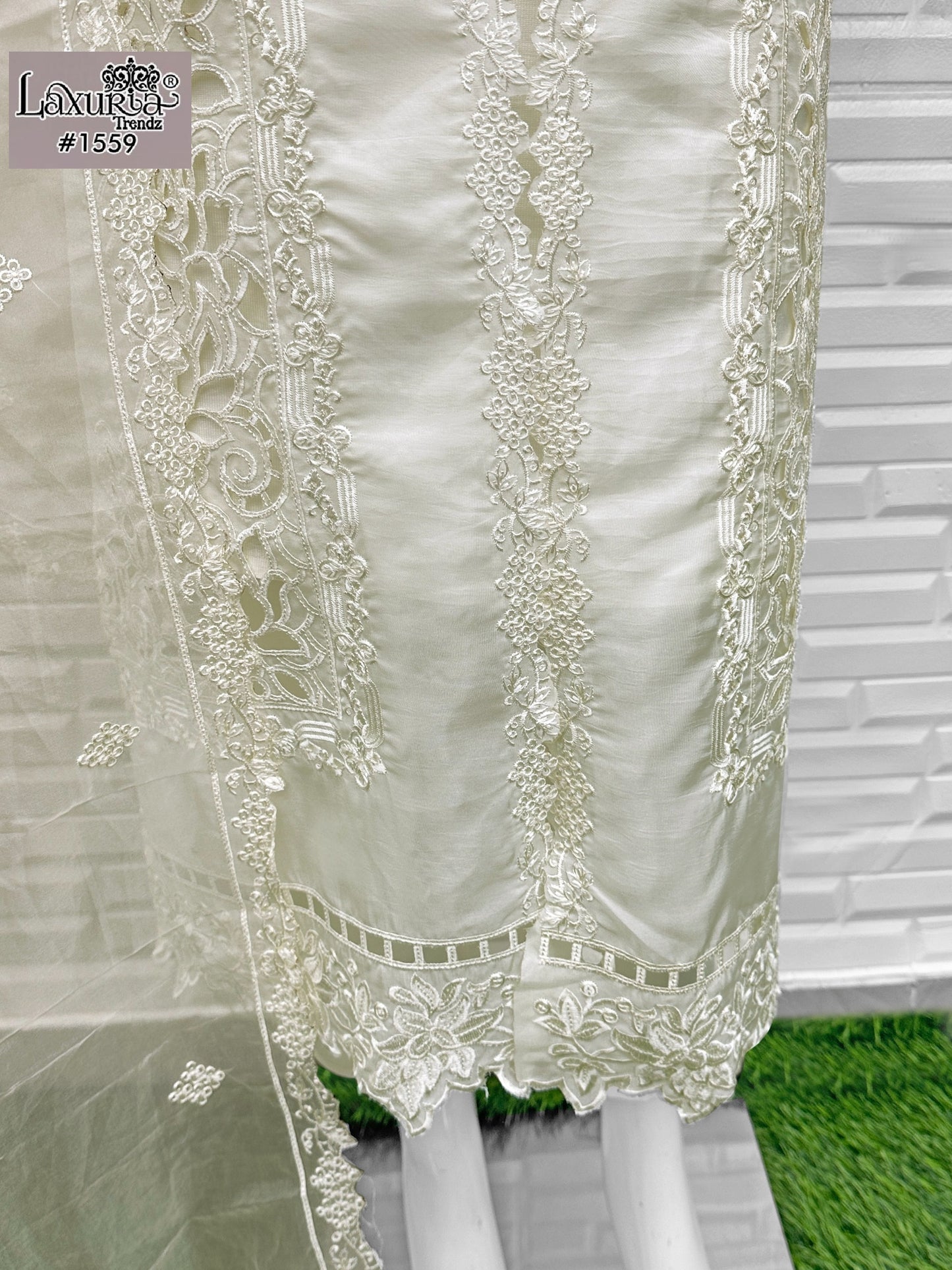 1559 White Laxuria Trendz Organza Silk Pakistani Readymade Suits