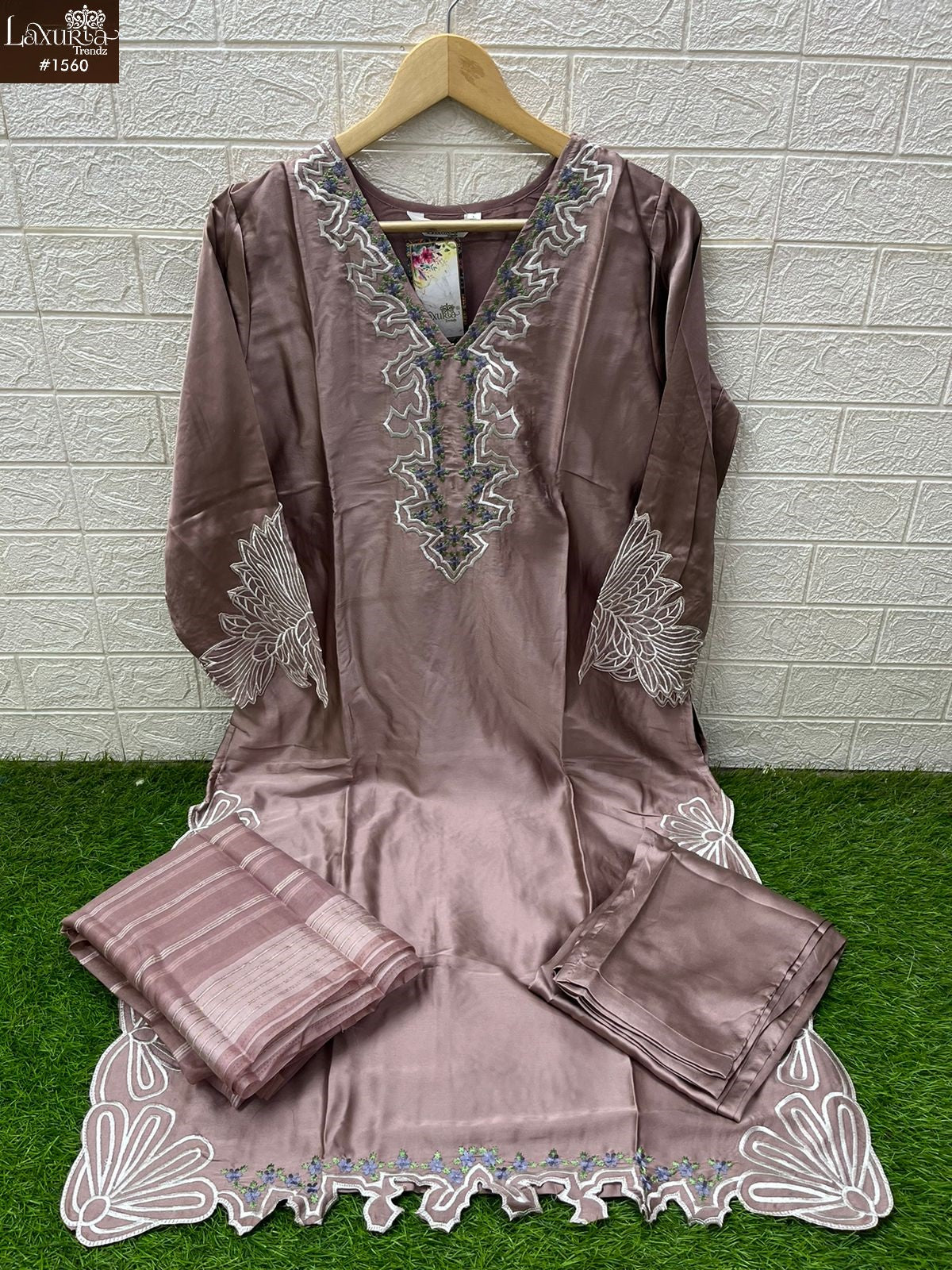 1560 Dusty Rose Laxuria Trendz Satin Pakistani Readymade Suits