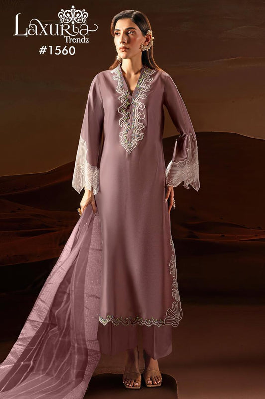 1560 Dusty Rose Laxuria Trendz Satin Pakistani Readymade Suits