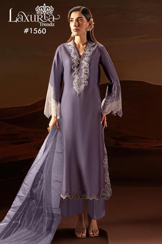 1560 Purple Laxuria Trendz Satin Pakistani Readymade Suits