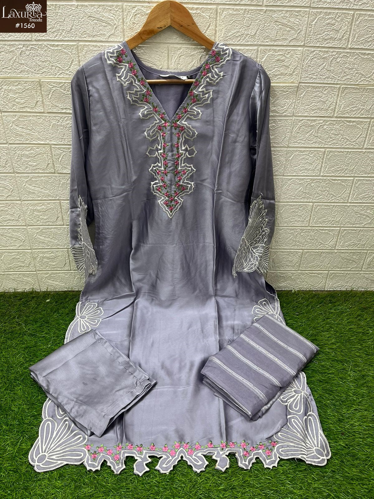 1560 Purple Laxuria Trendz Satin Pakistani Readymade Suits
