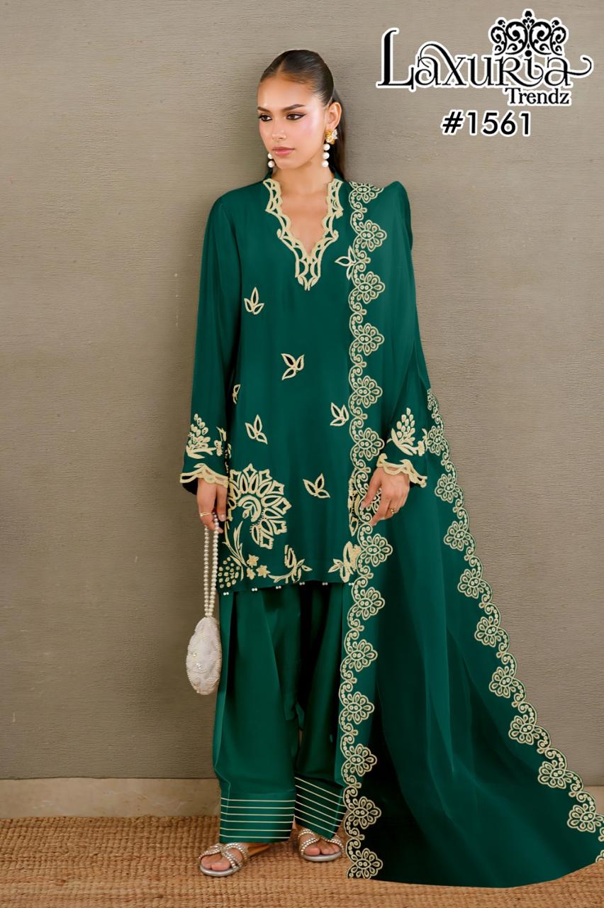 1561 Valley Green Laxuria Trendz Heavy Crape Pakistani Readymade Suits