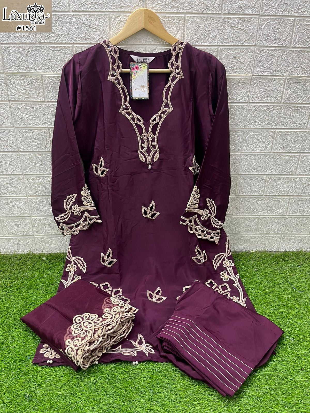 1561 Wine Laxuria Trendz Heavy Crape Pakistani Readymade Suits