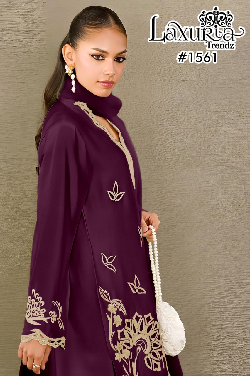 1561 Wine Laxuria Trendz Heavy Crape Pakistani Readymade Suits