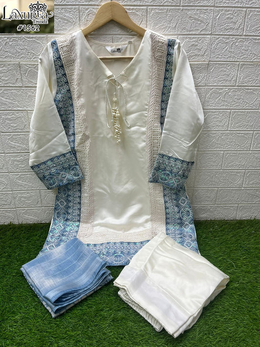 1562 Blue Laxuria Trendz Satin Pakistani Readymade Suits