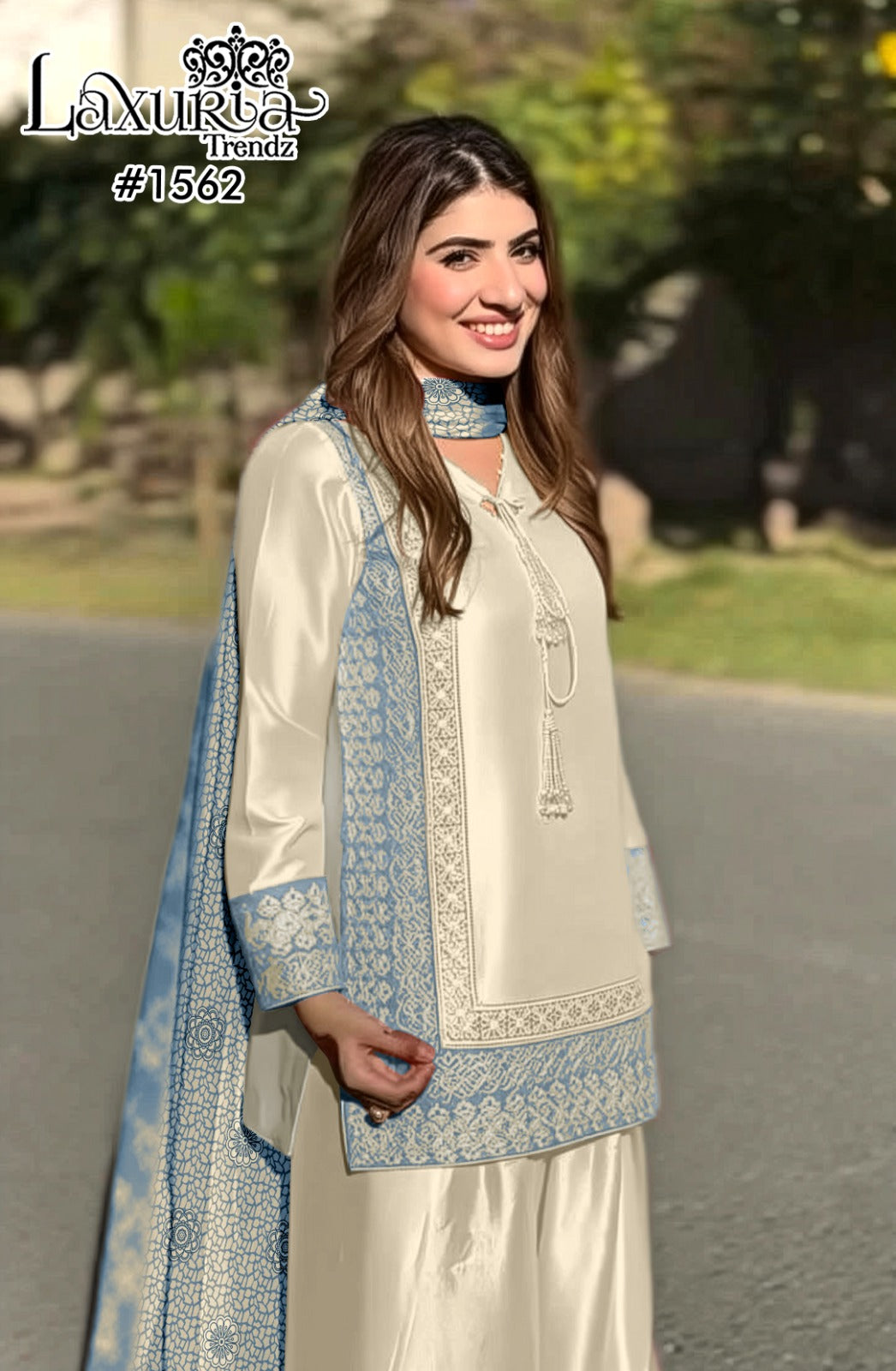 1562 Blue Laxuria Trendz Satin Pakistani Readymade Suits