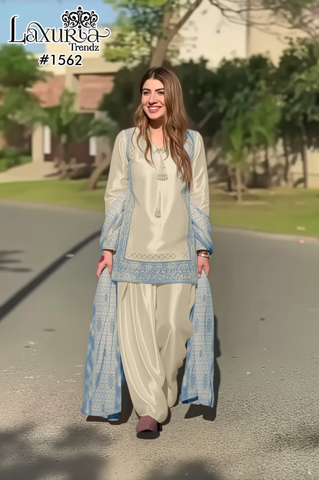 1562 Blue Laxuria Trendz Satin Pakistani Readymade Suits