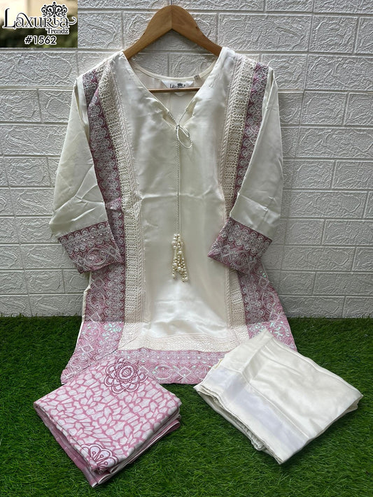 1562 Pink Laxuria Trendz Satin Pakistani Readymade Suits