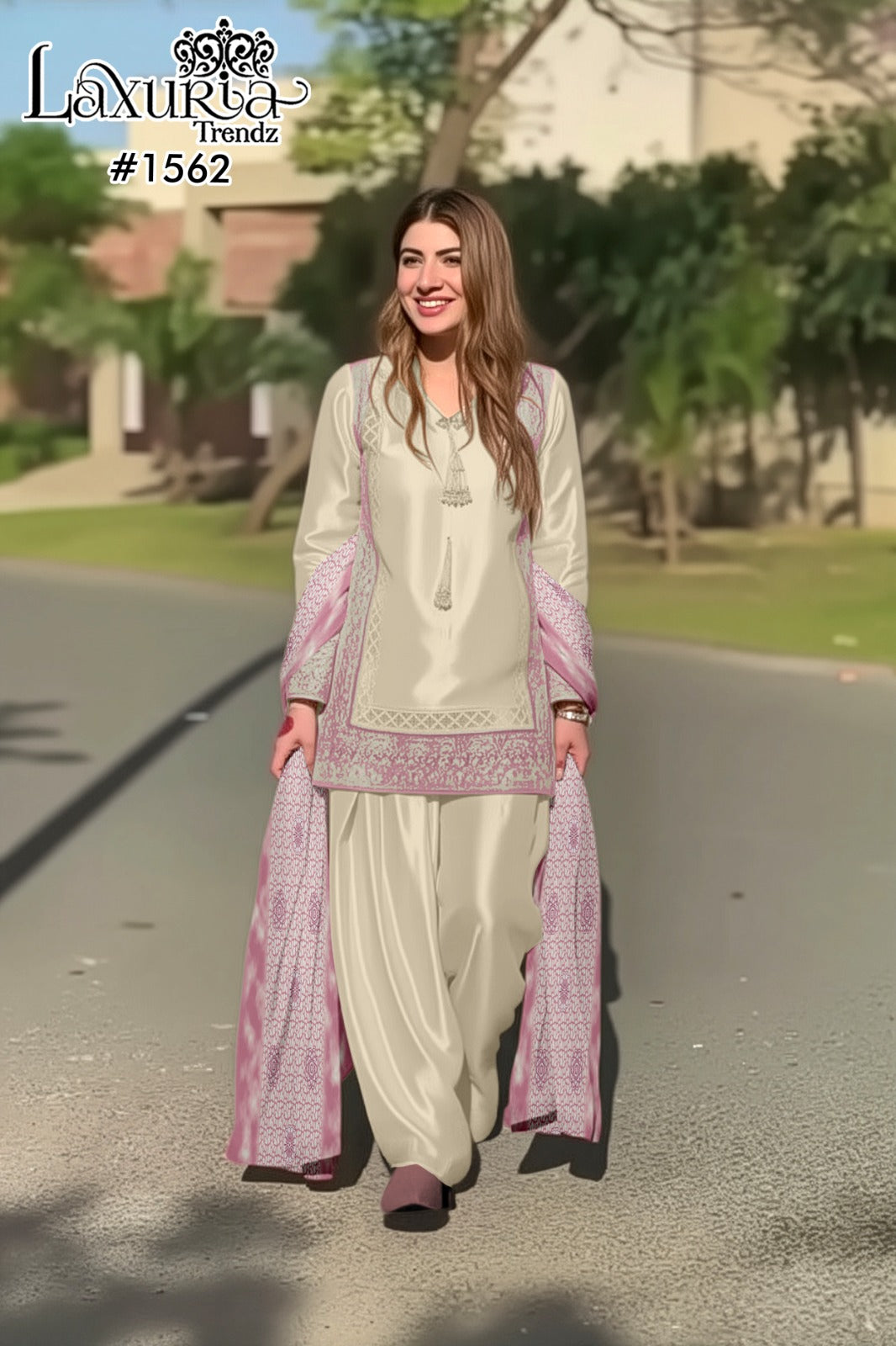 1562 Pink Laxuria Trendz Satin Pakistani Readymade Suits
