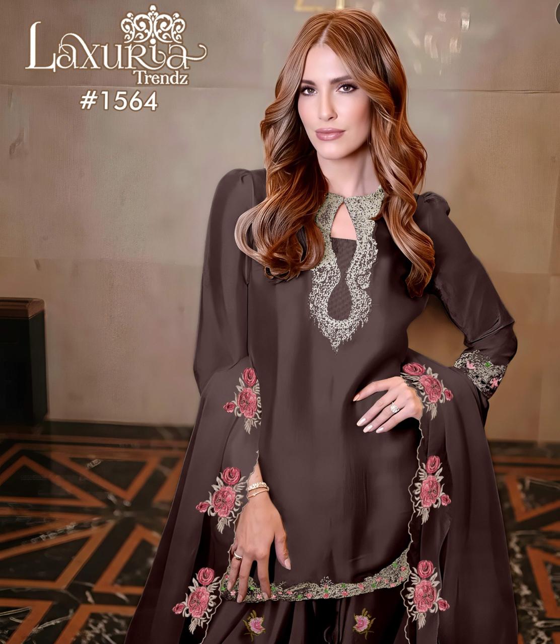 1564 Brown Laxuria Trendz Satin Pakistani Readymade Suits