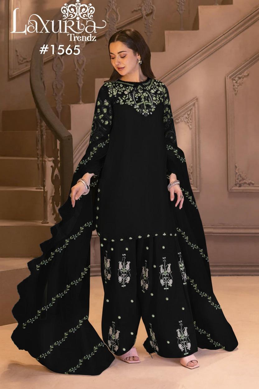 1565 Black Laxuria Trendz Satin Pakistani Readymade Suits