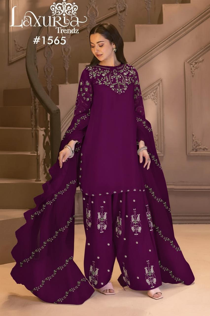 1565 Deep Purple Laxuria Trendz Satin Pakistani Readymade Suits