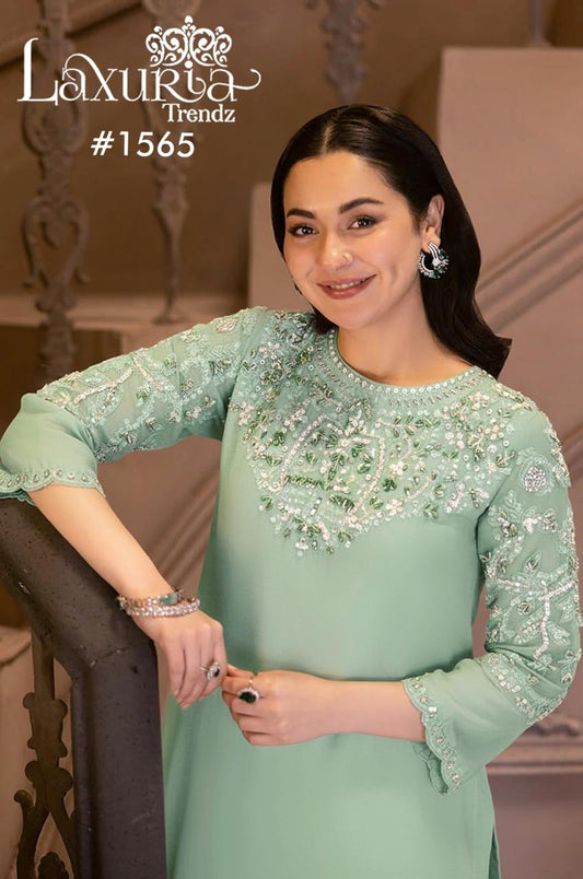 1565 Light Green Laxuria Trendz Satin Pakistani Readymade Suits
