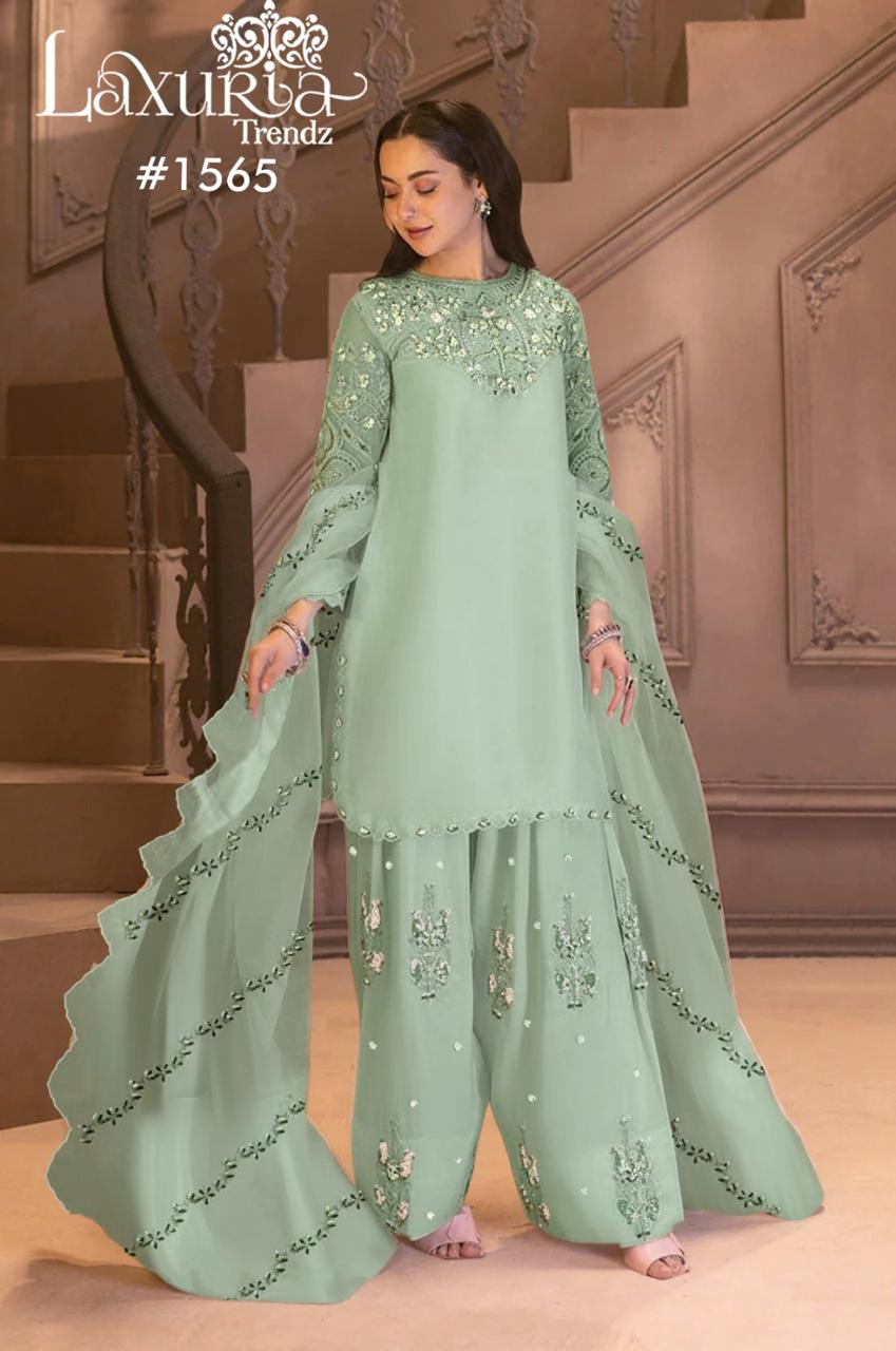 1565 Light Green Laxuria Trendz Satin Pakistani Readymade Suits