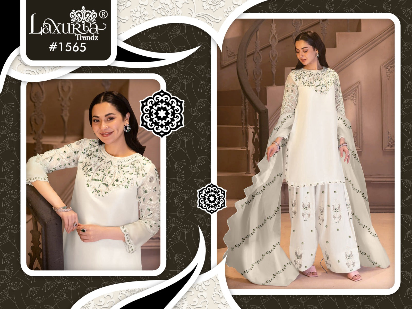 1565 White Laxuria Trendz Satin Pakistani Readymade Suits