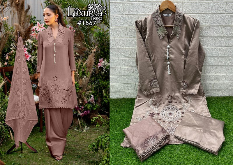 1567 Coffee Laxuria Trendz Satin Pakistani Readymade Suits