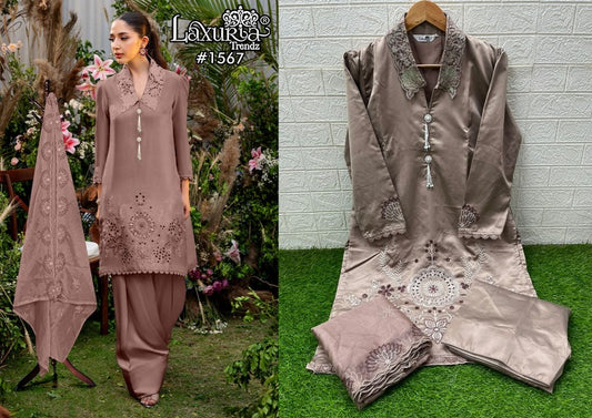 1567 Coffee Laxuria Trendz Satin Pakistani Readymade Suits