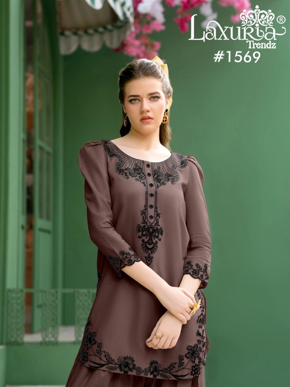 1569 Coffee Laxuria Trendz Satin Pakistani Readymade Suits