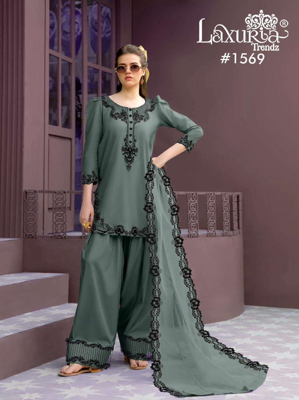 1569 Green Laxuria Trendz Satin Pakistani Readymade Suits