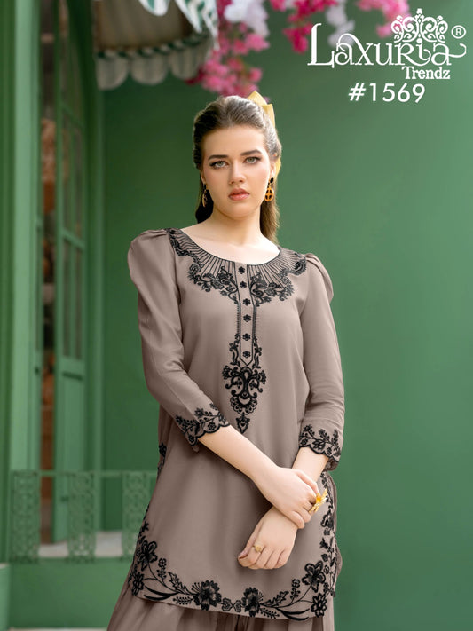 1569 Grey Laxuria Trendz Satin Pakistani Readymade Suits