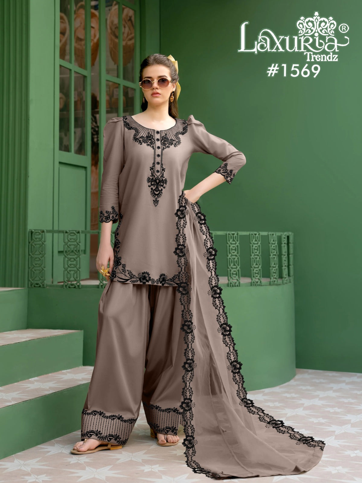 1569 Grey Laxuria Trendz Satin Pakistani Readymade Suits