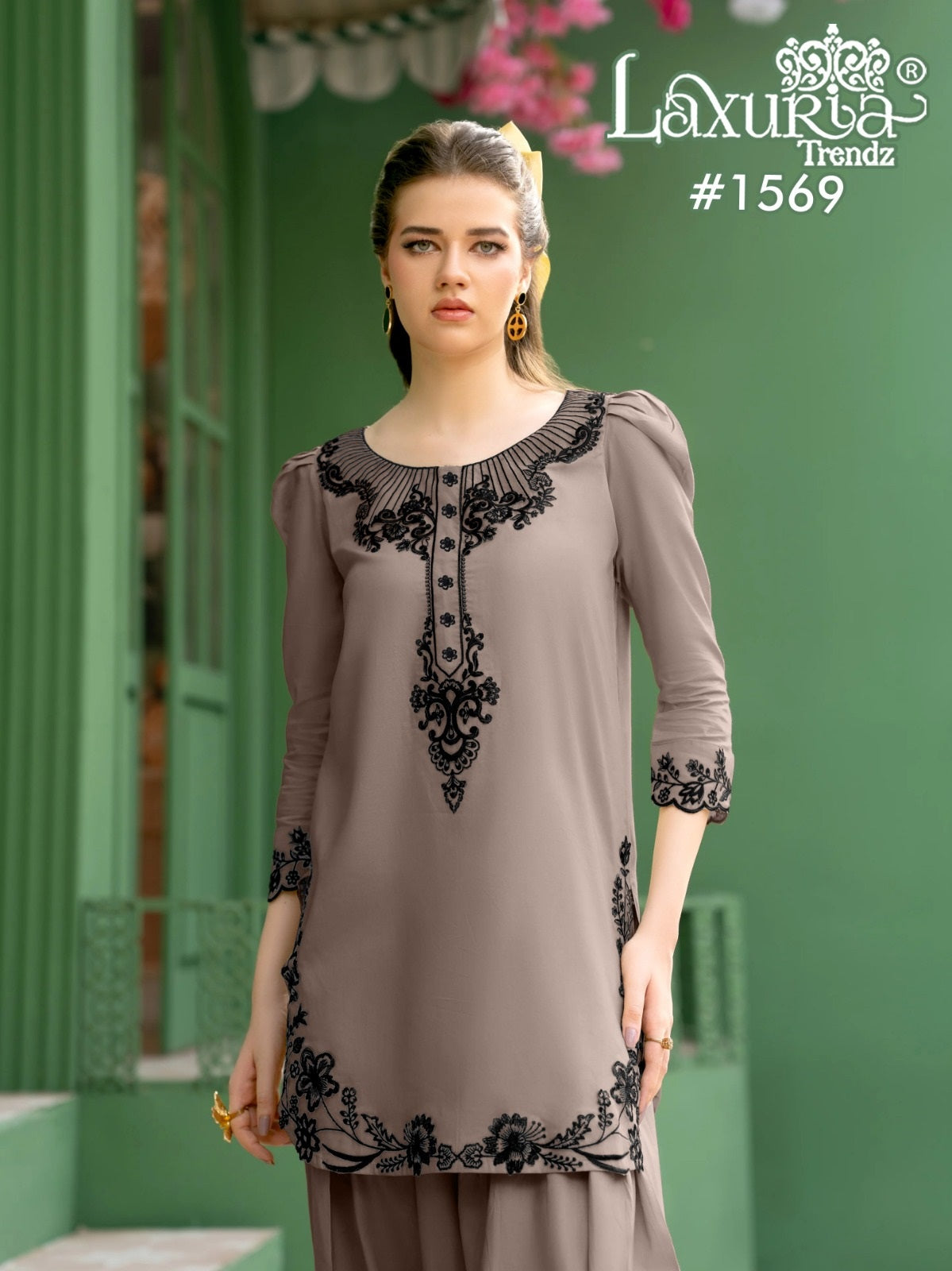 1569 Grey Laxuria Trendz Satin Pakistani Readymade Suits