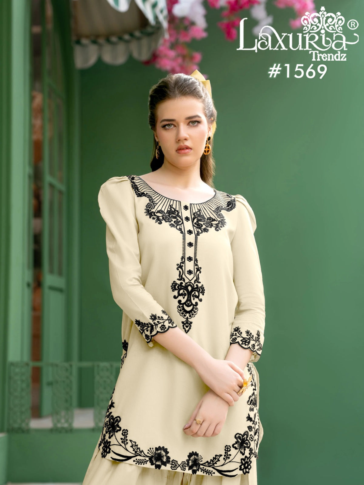 1569 Off White Laxuria Trendz Satin Pakistani Readymade Suits