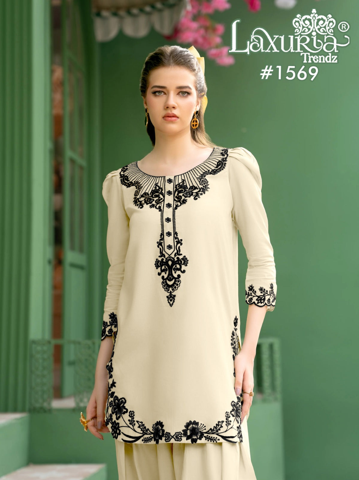 1569 Off White Laxuria Trendz Satin Pakistani Readymade Suits