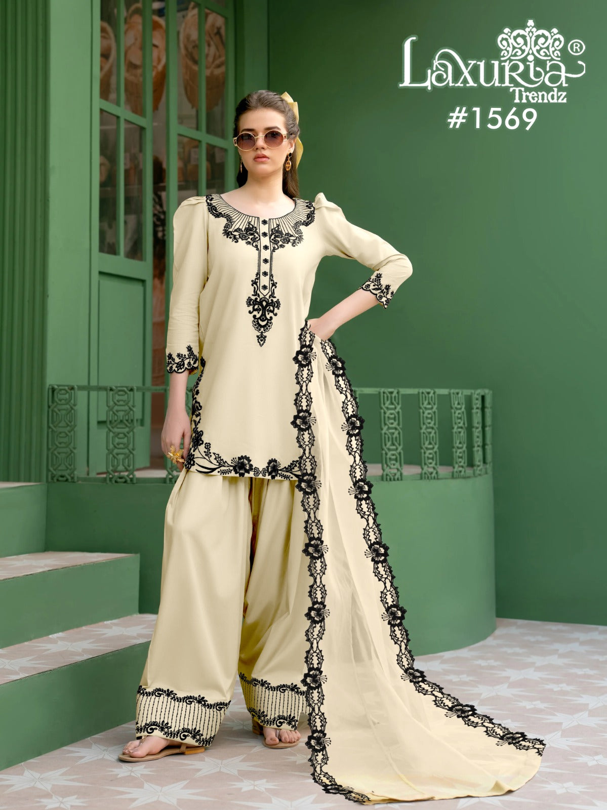 1569 Off White Laxuria Trendz Satin Pakistani Readymade Suits