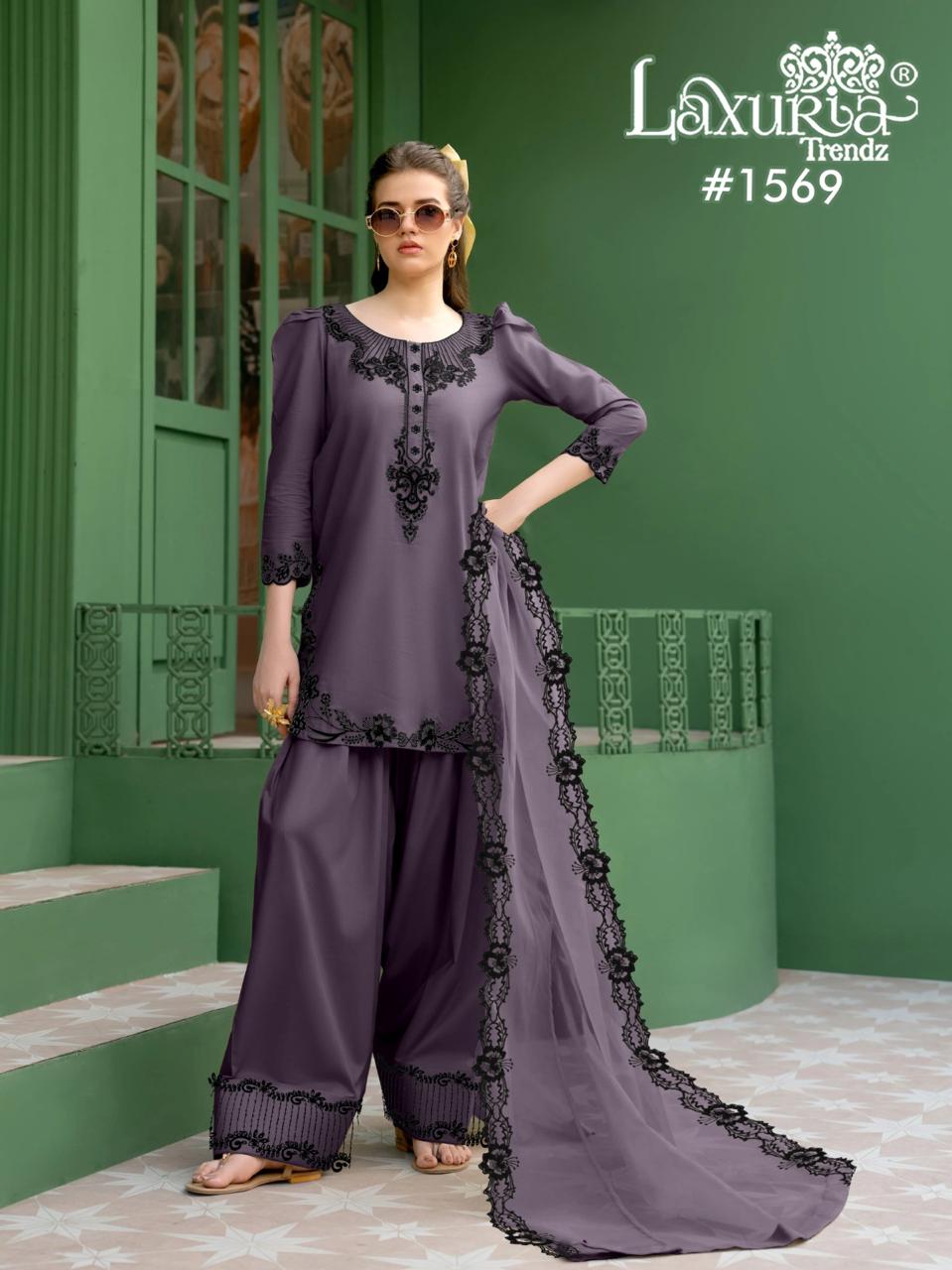 1569 Wine Laxuria Trendz Satin Pakistani Readymade Suits